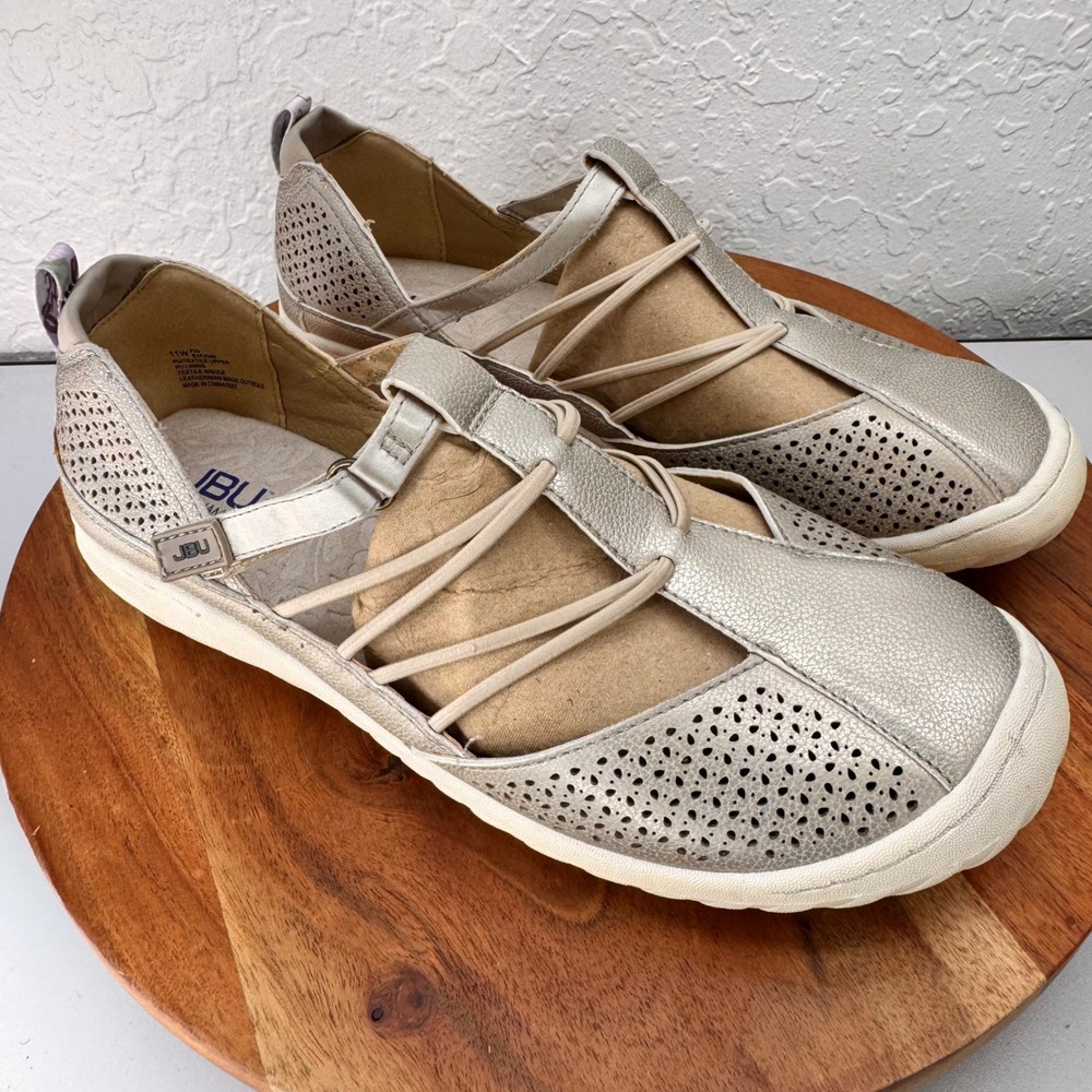 JBU by Jambu Fig Metallic Gold Laser Cut Bungee Mary Jane Flats Womens 11W